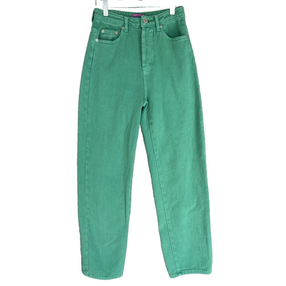 Edikted Willa Wide Leg Jeans Size XS Green High Waisted Button Fly 100% Cotton